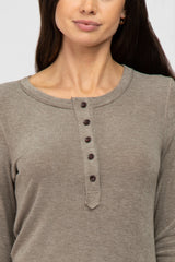 Mocha Button Up Long Sleeve Top