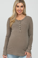 Mocha Button Up Maternity Long Sleeve Top