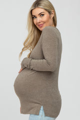 Mocha Button Up Maternity Long Sleeve Top