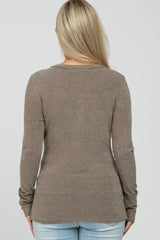 Mocha Button Up Maternity Long Sleeve Top