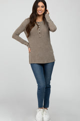 Mocha Button Up Long Sleeve Top