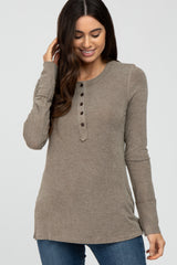 Mocha Button Up Maternity Long Sleeve Top