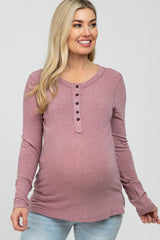 Mauve Button Up Maternity Long Sleeve Top