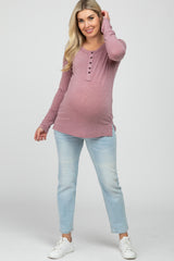 Mauve Button Up Maternity Long Sleeve Top