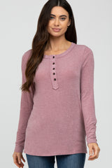 Mauve Button Up Maternity Long Sleeve Top