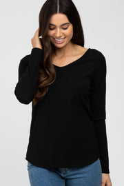 Black Ribbed Crisscross Long Sleeve Top