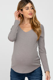 Mocha Ribbed Crisscross Long Sleeve Maternity Top