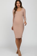 Light Pink Ribbed Fitted Long Sleeve Maternity Dress