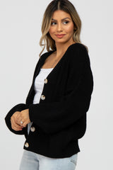 Black Knit Button Front Cardigan