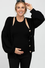 Black Knit Button Front Maternity Cardigan