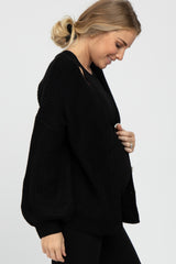 Black Knit Button Front Maternity Cardigan