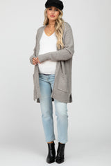 Grey Popcorn Knit Maternity Cardigan