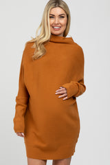 Camel Funnel Neck Dolman Sleeve Maternity Mini Dress