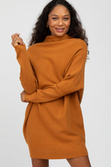 Camel Funnel Neck Dolman Sleeve Mini Dress