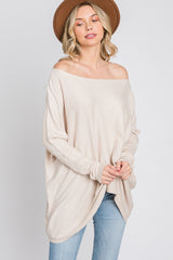 Beige Soft Knit Boatneck Dolman Sleeve Sweater