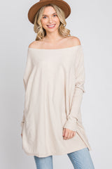 Beige Soft Knit Boatneck Dolman Sleeve Sweater