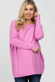 Pink Soft Knit Boatneck Dolman Sleeve Maternity Sweater