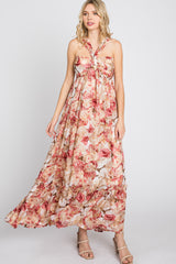 Pink Floral Burnout Halter Neck Gown