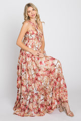 Pink Floral Burnout Halter Neck Gown