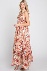 Pink Floral Burnout Halter Neck Gown