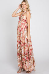 Pink Floral Burnout Halter Neck Gown