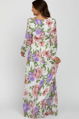 Ivory Floral Chiffon Maternity Maxi Dress