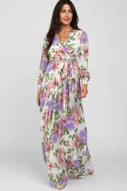 Ivory Floral Chiffon Maxi Dress