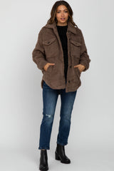 Mocha Oversized Teddy Button Up Maternity Coat