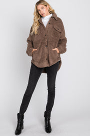 Mocha Oversized Teddy Button Up Coat