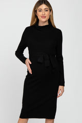 Black Ribbed Turtleneck Maternity Sweater Dress