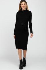 Black Ribbed Turtleneck Maternity Sweater Dress