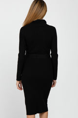 Black Ribbed Turtleneck Maternity Sweater Dress