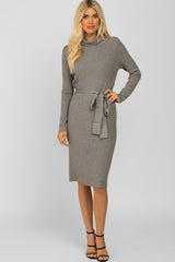 Heather Grey Ribbed Turtleneck Maternity Sweater Dress