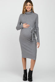 Heather Grey Ribbed Turtleneck Maternity Sweater Dress