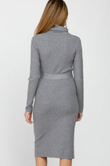 Heather Grey Ribbed Turtleneck Maternity Sweater Dress