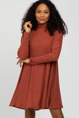 Rust Brushed Mock Neck Dress