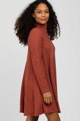 Rust Brushed Mock Neck Dress