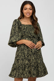 Olive Animal Print Smocked Maternity Mini Dress