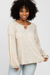 Taupe Floral Print Balloon Sleeve Maternity Top