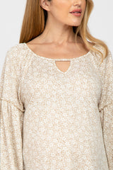 Taupe Floral Print Balloon Sleeve Maternity Top