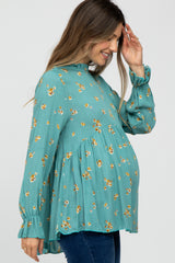 Teal Floral Babydoll Maternity Blouse