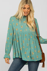 Teal Floral Babydoll Maternity Blouse