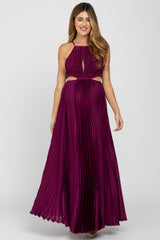 Burgundy Pleated Satin Cutout Maternity Gown