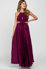 Burgundy Pleated Satin Cutout Maternity Gown