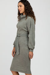 Light Olive Brushed Knit Turtleneck Dress