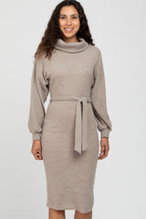 Taupe Brushed Knit Turtleneck Dress