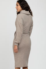 Taupe Brushed Knit Turtleneck Dress