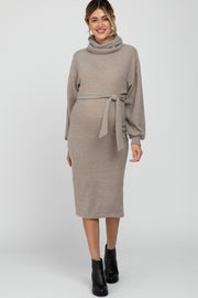 Taupe Brushed Knit Turtleneck Maternity Dress