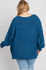 Teal Oversized Open Knit Plus Sweater