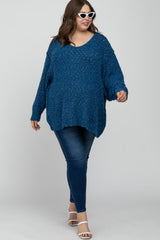 Teal Oversized Open Knit Maternity Plus Sweater